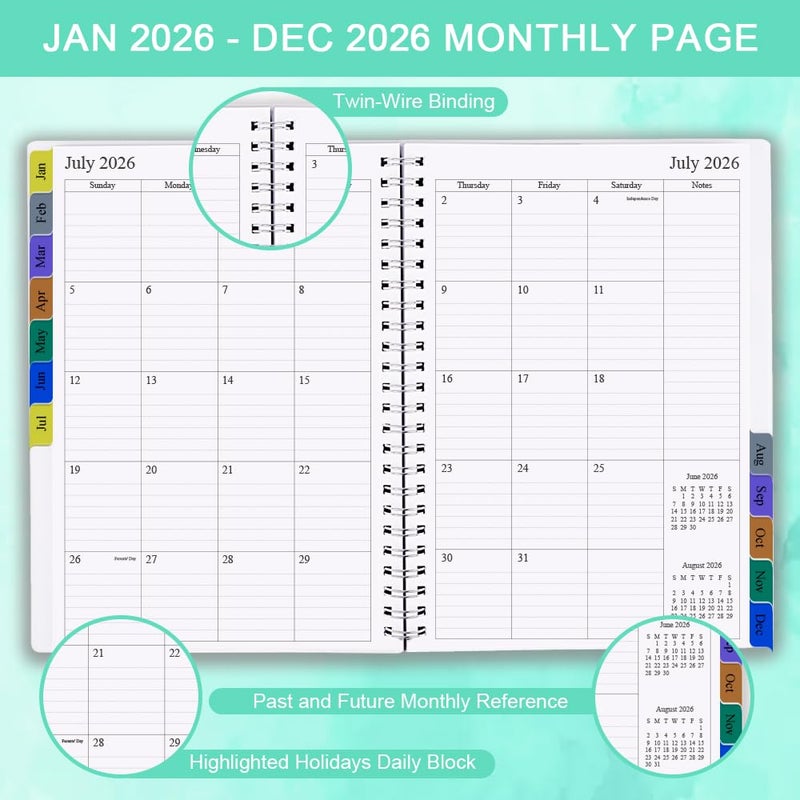 Nokingo مخطط 2026 - مخطط أسبوعي وشهري يمتد من يناير 2026 إلى ديسمبر 2026، 6.25" × 8.25"، 12 علامة شهرية، 14 صفحة ملاحظات، جيب داخلي، غلاف مرن مع تجليد مزدوج السلك، مخططات 2026 - Image 2